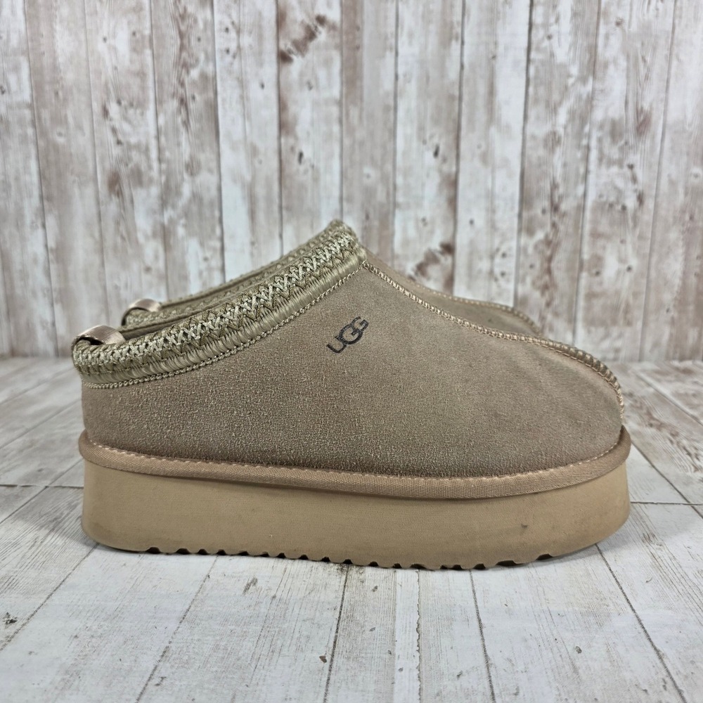 UGG Women Tazz Platform Suede Slippers Driftwood Tan Size 8 1122553